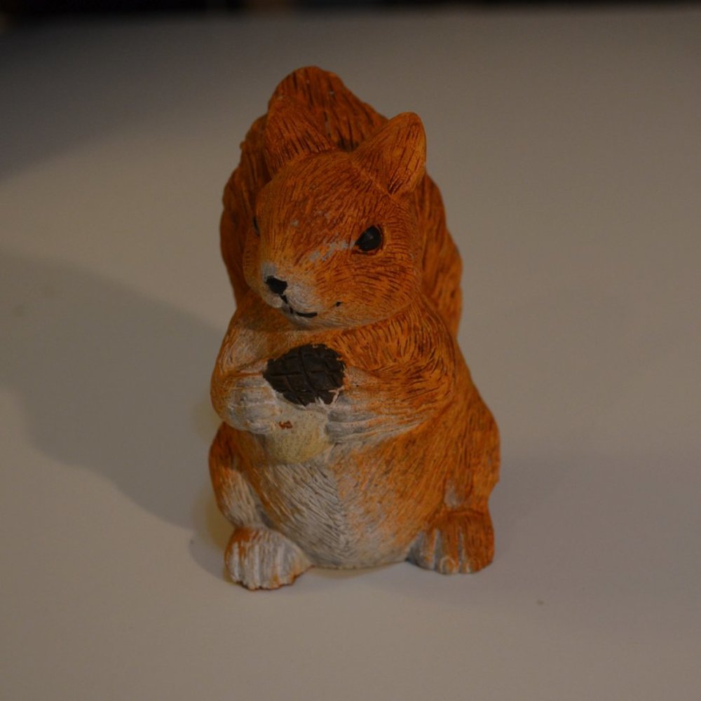 Figurine Cute Squirrel with Nut Clay Painted Acrylic Orange-White-Black 4' tall